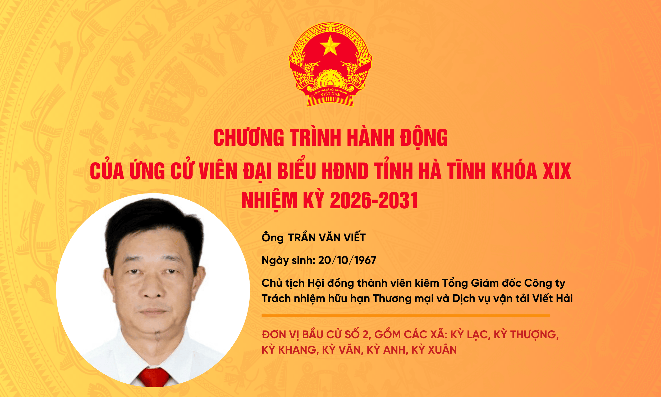 Chương trình hành động của ông Trần Văn Viết - Chủ tịch Hội đồng thành viên kiêm Tổng Giám đốc Công ty trách nhiệm hữu hạn Thương mại và Dịch vụ vận tải Viết Hải