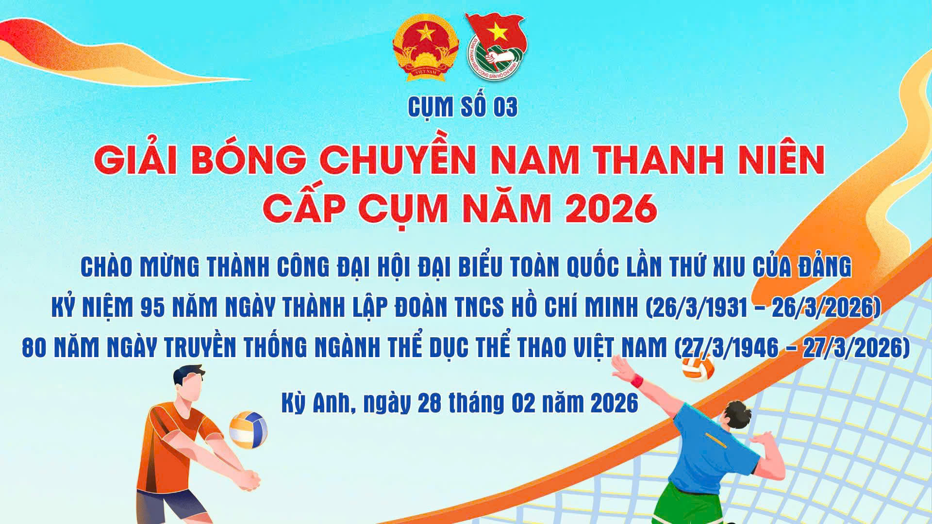 THÔNG BÁO KHAI MẠC GIẢI BÓNG CHUYỀN NAM THANH NIÊN CẤP CỤM NĂM 2026 
