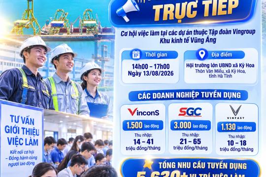 Hơn 5.600 vị trí việc làm tại Phiên tuyển dụng trực tiếp ở xã Kỳ Hoa ngày 13/8/2026